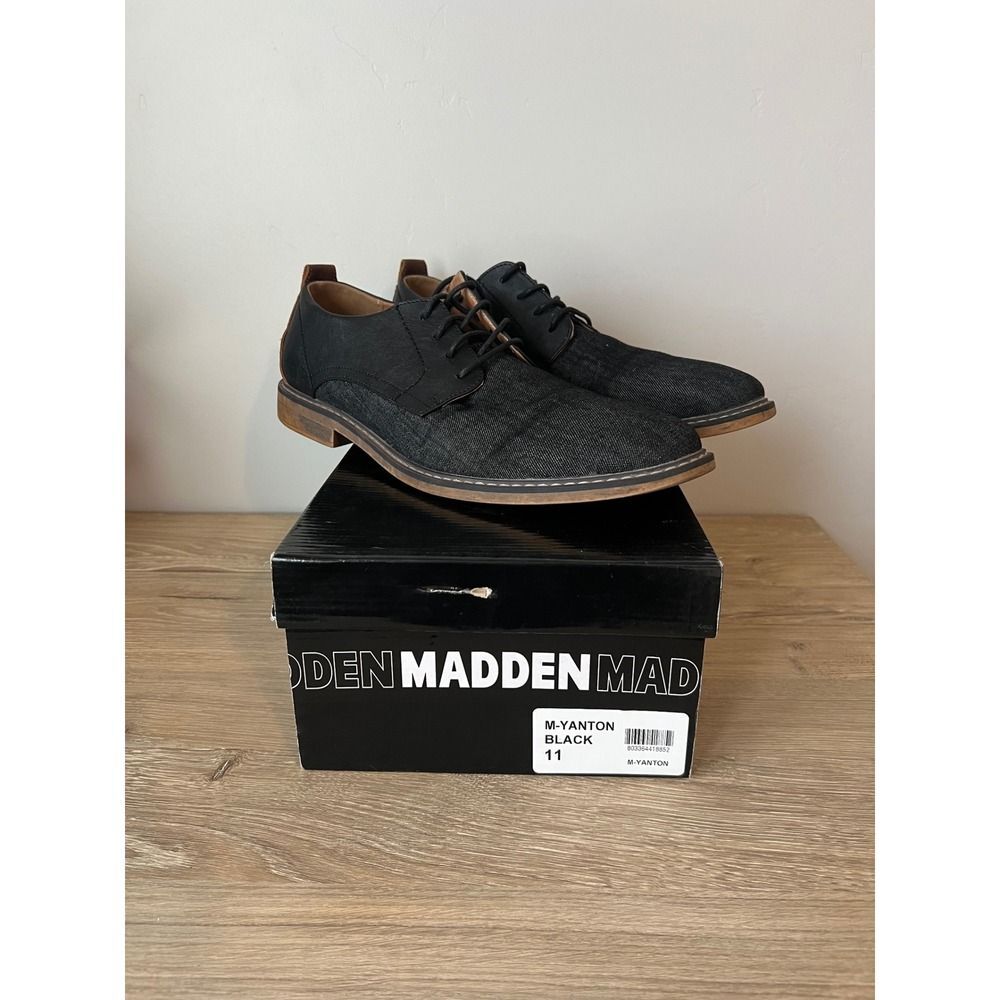 Madden M-Yanton Black Denim Dress Shoes Lace Up Oxford Casual Mens Size 11